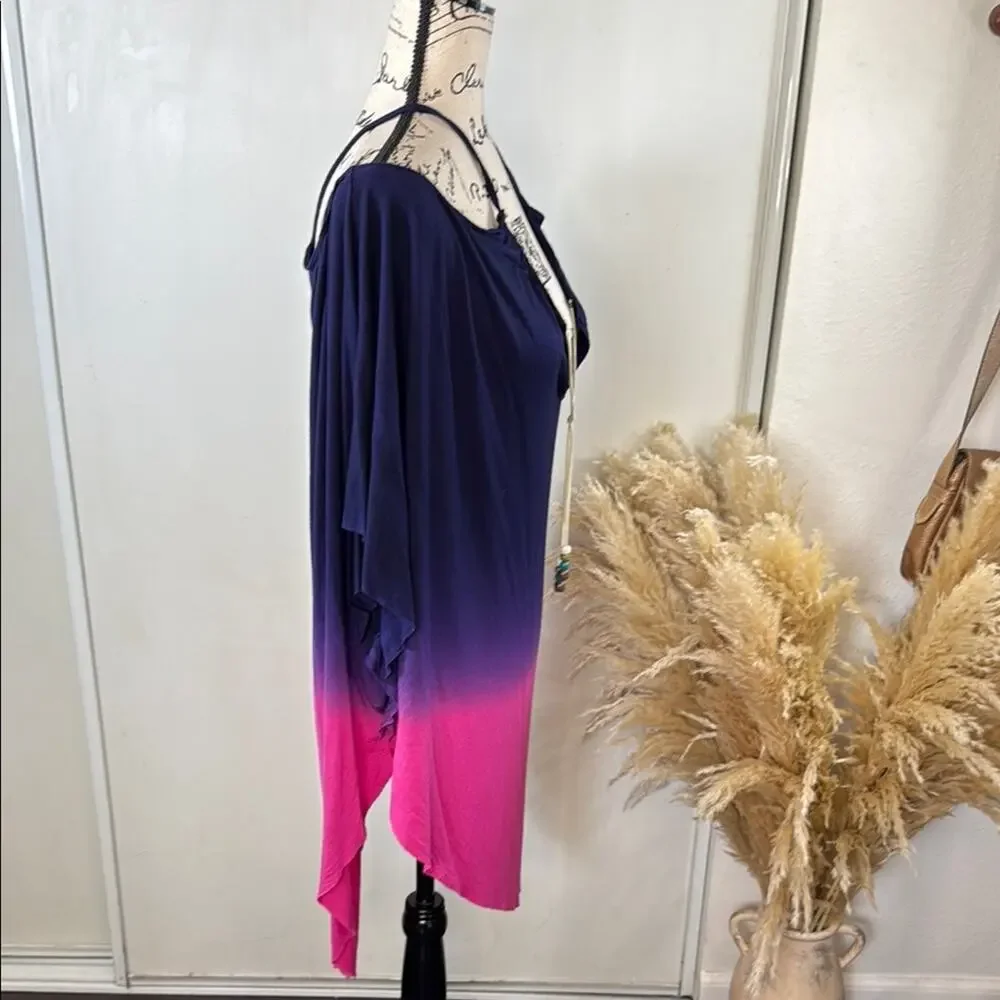 Saint Tropez West Cold-Shoulder Flowy Ombre Tunic Cover Up Top size Medium